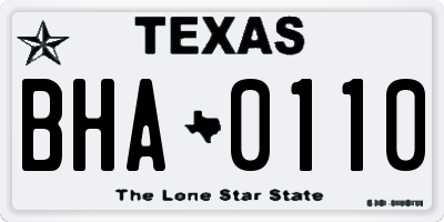TX license plate BHA0110