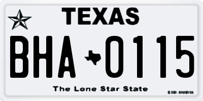 TX license plate BHA0115
