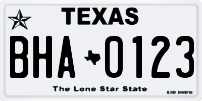 TX license plate BHA0123