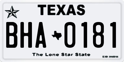 TX license plate BHA0181