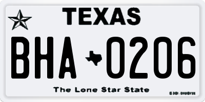 TX license plate BHA0206