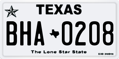 TX license plate BHA0208