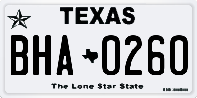 TX license plate BHA0260