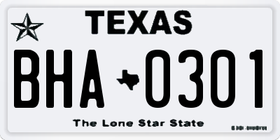 TX license plate BHA0301
