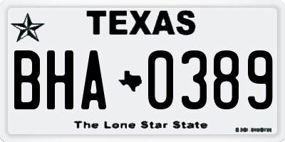 TX license plate BHA0389