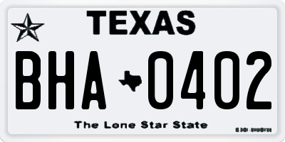 TX license plate BHA0402