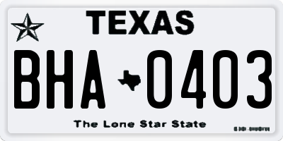TX license plate BHA0403