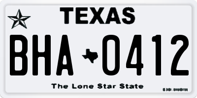 TX license plate BHA0412