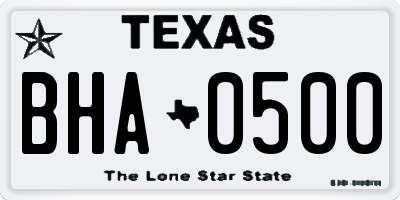 TX license plate BHA0500