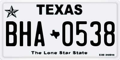 TX license plate BHA0538
