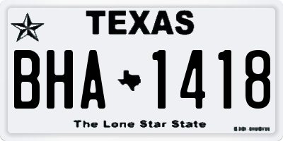 TX license plate BHA1418