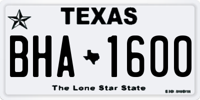 TX license plate BHA1600