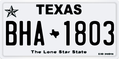 TX license plate BHA1803