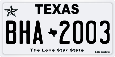 TX license plate BHA2003