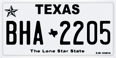 TX license plate BHA2205
