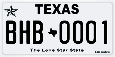TX license plate BHB0001