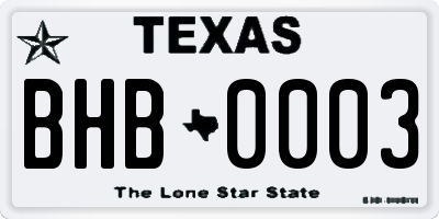 TX license plate BHB0003
