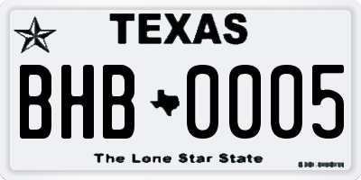 TX license plate BHB0005
