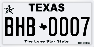 TX license plate BHB0007