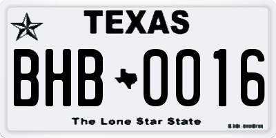 TX license plate BHB0016
