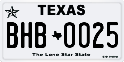 TX license plate BHB0025