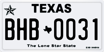TX license plate BHB0031