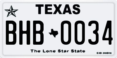 TX license plate BHB0034