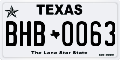 TX license plate BHB0063