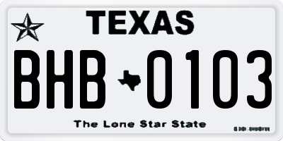 TX license plate BHB0103