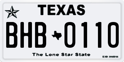 TX license plate BHB0110