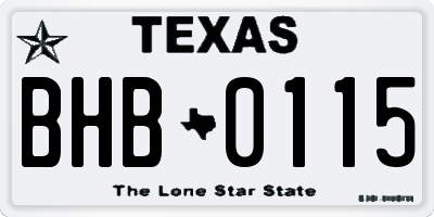 TX license plate BHB0115