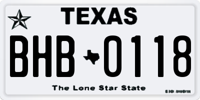 TX license plate BHB0118