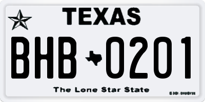 TX license plate BHB0201
