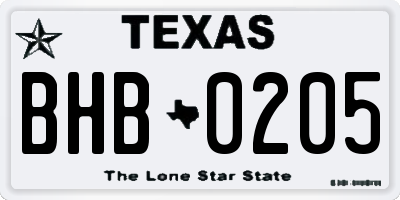 TX license plate BHB0205