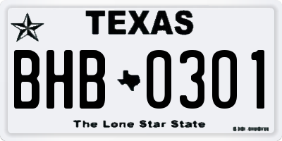 TX license plate BHB0301