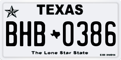 TX license plate BHB0386