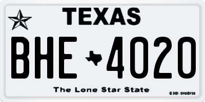 TX license plate BHE4020