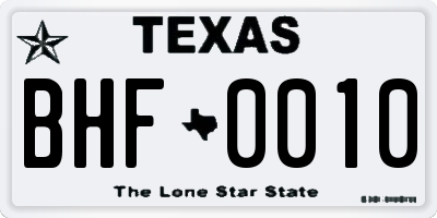 TX license plate BHF0010