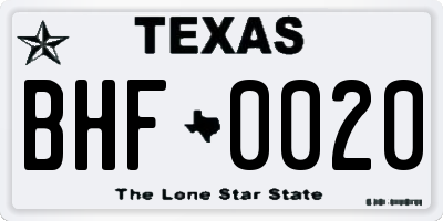 TX license plate BHF0020