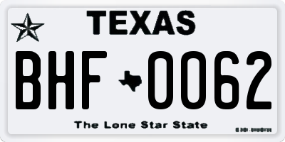 TX license plate BHF0062