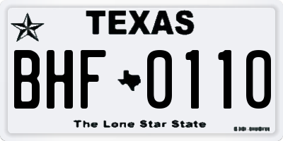 TX license plate BHF0110