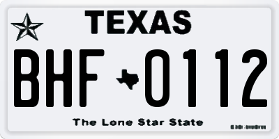 TX license plate BHF0112