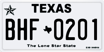 TX license plate BHF0201