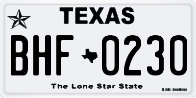 TX license plate BHF0230
