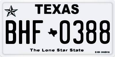 TX license plate BHF0388