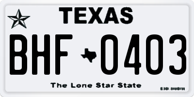 TX license plate BHF0403
