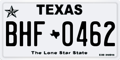 TX license plate BHF0462