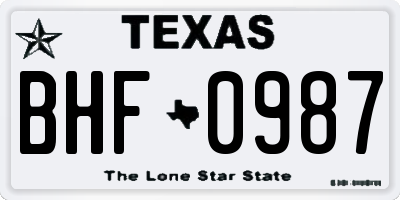 TX license plate BHF0987