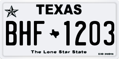 TX license plate BHF1203