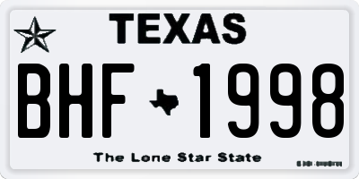 TX license plate BHF1998